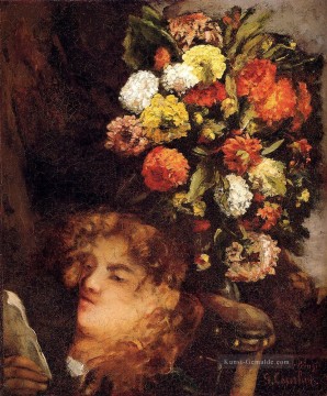  Courbet Malerei - Kopf einer Frau mit Blumen Realist Realismus Maler Gustave Courbet